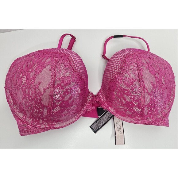 VICTORIA’S SECRET VERY SEXY PUSH UP PIGEONNANT PINK LACE 34D NWT - Picture 1 of 8